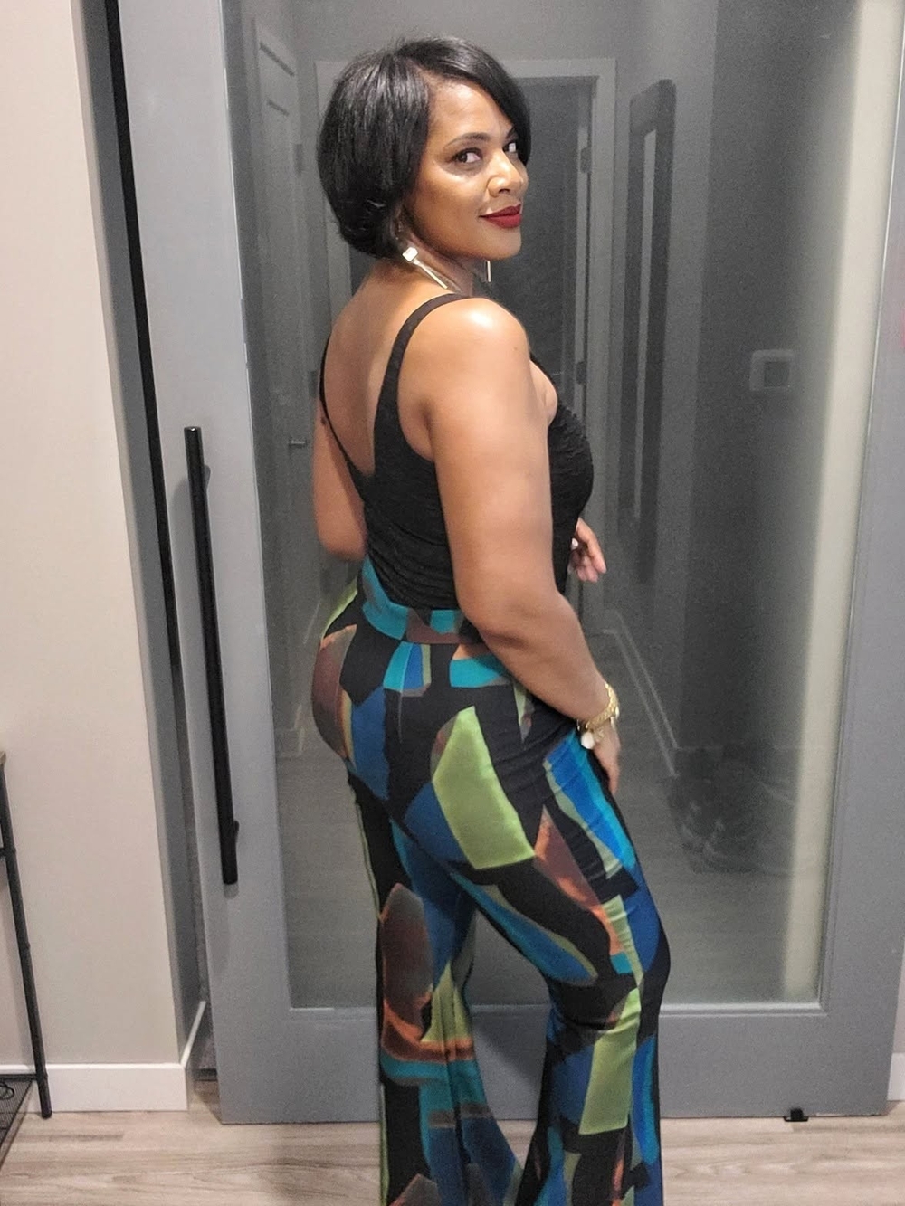 Fashion Nova Multicolor Abstract Blazer & Flared Pants Set - Picture 2 of 4